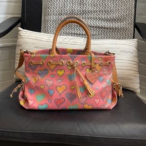 Vintage Dooney & Bourke pink multi color heart tassel bag